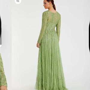 Mac Duggal Green Sequin Embellished Long Sleeve Gown